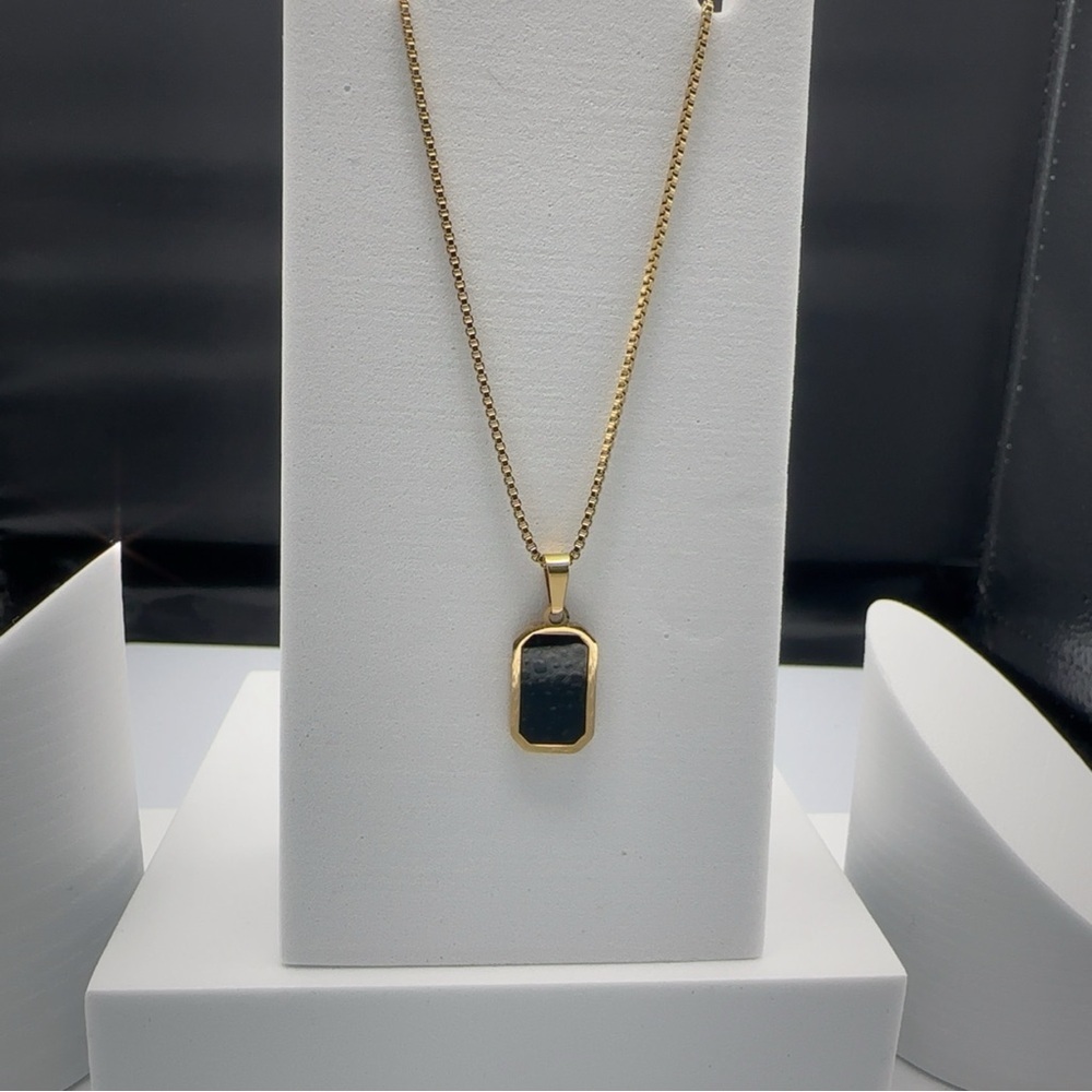 18K Gold Plated Stainless Steel Necklace Black Pendant